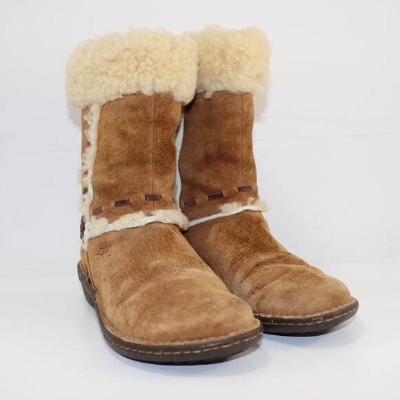 UGG Australia Shearling Suede Mid-Calf Boots Chestnut Size 6 Women’s - Picture 1 of 6